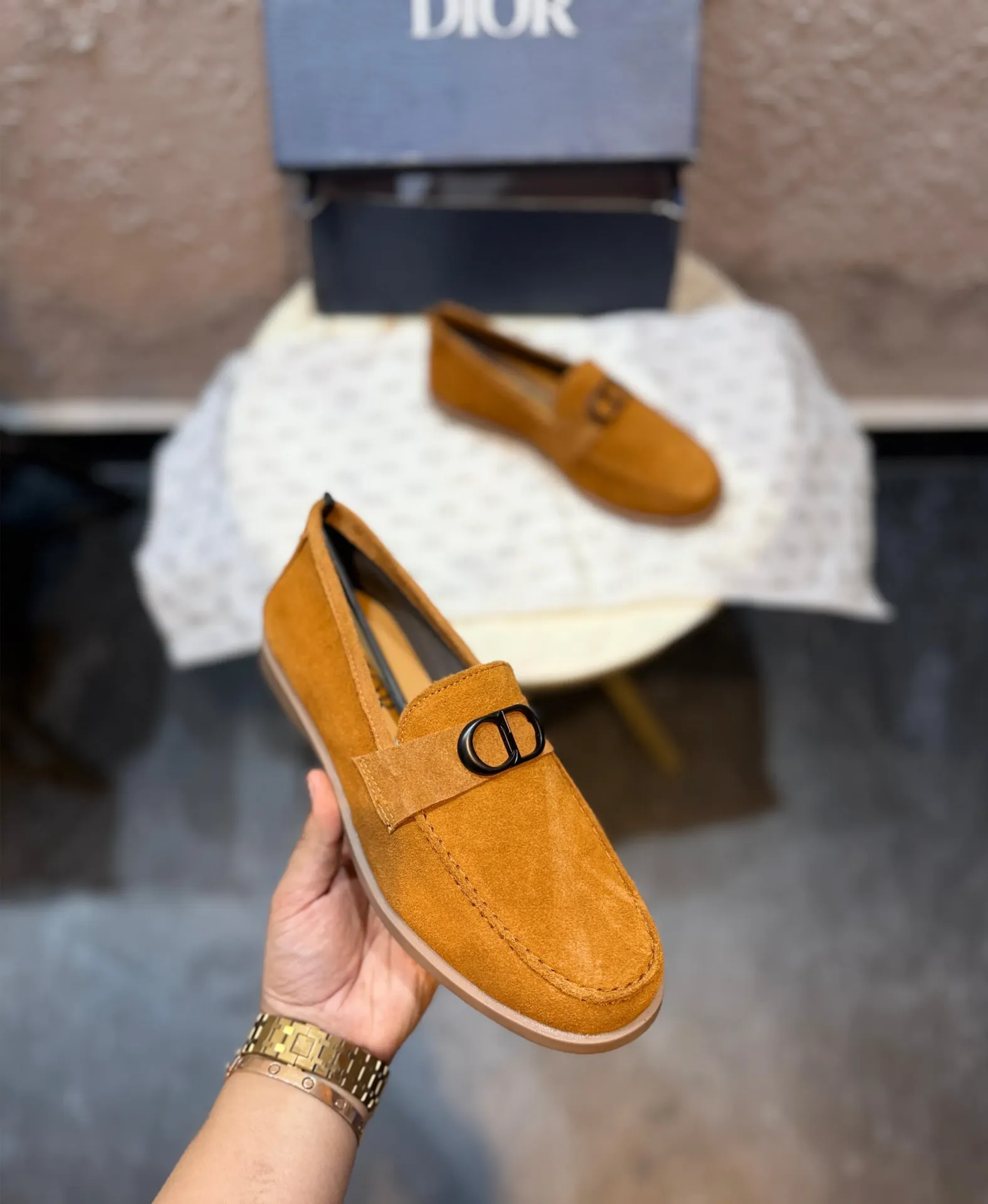 Dior logo hybrid suede leather loafer